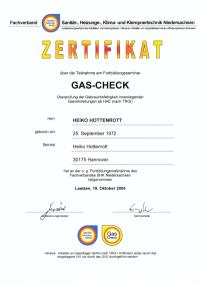 Zertifikat GAS-CHECK Heiko Hottenrott