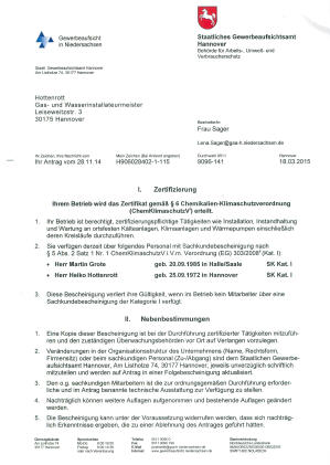 Zertifikat Chemikalien Schutzverordnung 